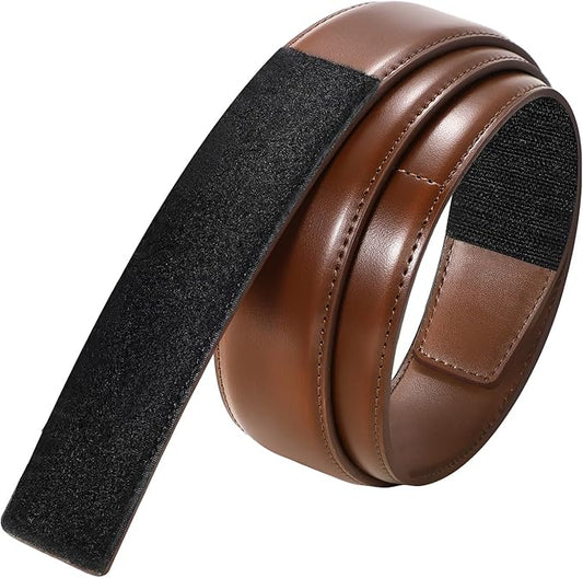 SANSTHS Mechanic Buckless Belts for Men, No Scratch Leather Work Belt Hook & Loop Tsa Belt for Technician Travel Gifts