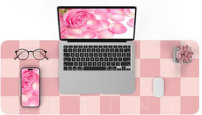 Non-Slip Pink Desk Mat, Waterproof PU Leather Protector, Large Blotter, Easy Clean Laptop Writing Mat for Work/Home/Decor (Pink 31.5" x 12")