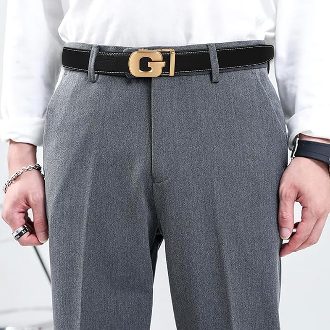Aurolran Men&Womens Leather Dress Belt Business Automatic Buckle Belt Color-Black Silver Gold