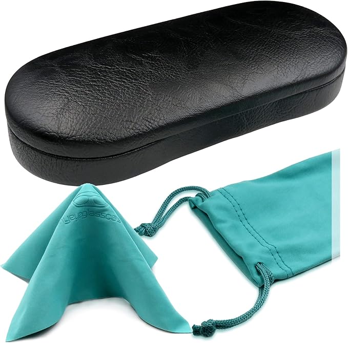 MyEyeglassCase Hard Shell Glasses case, Medium Eyeglasses Holder, Easy Open Lip for Men Women, Portable Sleeve Pouch & Cloth