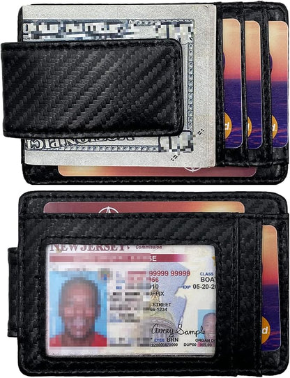 Money Clip RFID Front Pocket Wallet Men Leather Slim Minimalist Wallet