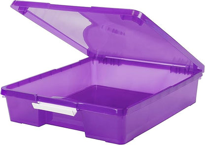 Storex Classroom Craft Project Box – Stacking Plastic Organizer Fits 12x12 Scrapbooking Paper, Purple, 5-Pack (63206U05C)