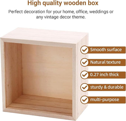 CALPALMY (12 Pack 4'' x 4'' Rustic Wooden Box Storage Organizer Unfinished Small Craft Wooden Box for Collectibles Home Venue Decor Succulents