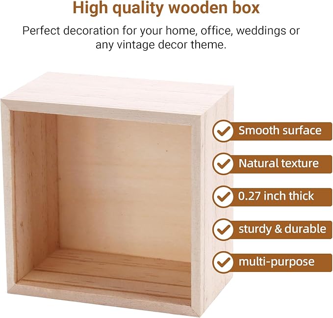 CALPALMY (12 Pack) 6" x 6" Unfinished Wooden Box Storage Organizer Small Wooden Boxs for Art Crafts Collectibles Home Venue Decor