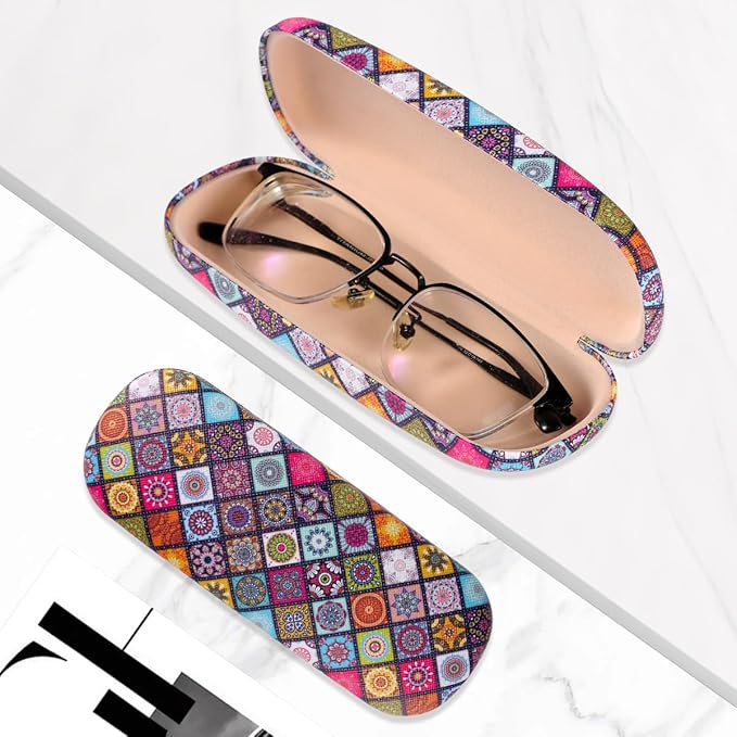 PERFECTSIGHT Hard Shell Eyeglasses Case, PU Leather Protective Glasses Case, Cute Eyeglass Case for Women Men Girls