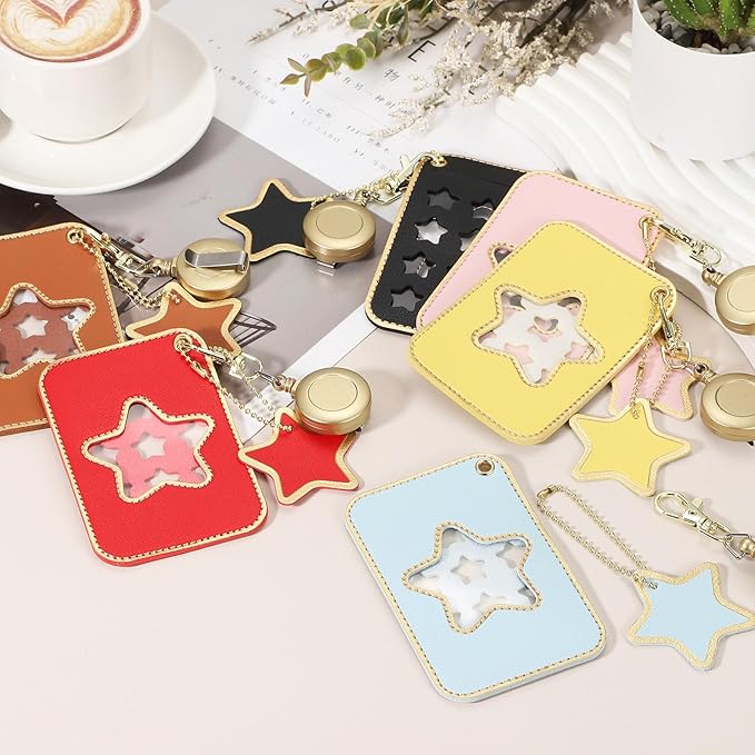 PATIKIL Retractable Badge Holders, Cute Leather ID Holder with Badge Reels Keychain ID Card Clip Protector Cover for Women Work Office Business Trip, Yellow