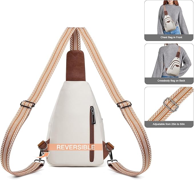 Leresas 10L Crossbody Sling Bag for Women Men Anti Theft Cross Body Fanny Pack Belt Bag Purse Gifts for Women Faux Leather, Beige Brown