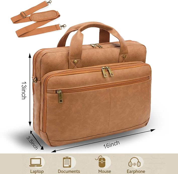 Briefcase for Men Leather Laptop Bag 16 Inch Messenger Bag Vintage Crossbody Laptop Computer Bag for Business,Work,Travel