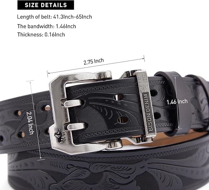 BISON DENIM Men's Belts Leather Dress Genuine Leather Classic Heavy Duty Buckle Belt Casual for Jeans