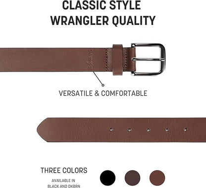 Wrangler Men’s Full Grain Genuine Leather 35mm Thick Casual Belt for Jeans, Pants
