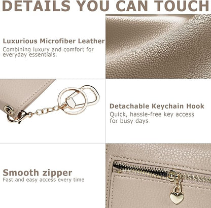 Women Small Wallet RFID Blocking Slim Wallet with Coin Pocket Tri-Fold Credit Card Holder with ID Window and Keychain (Khaki)
