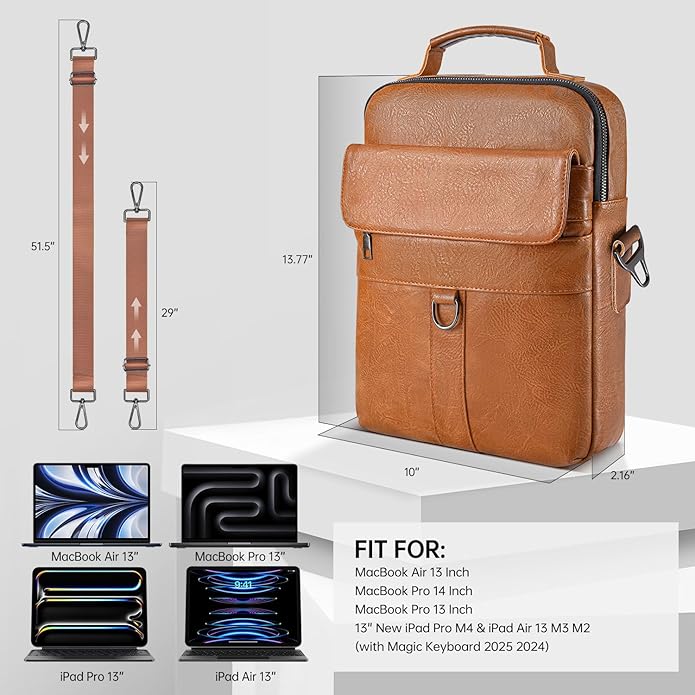 13 Inch Laptop Shoulder Bag Leather Carrying Case for Macbook Air 13" M5 M4 M3 M2 A3420 A3113 A2681/ MacBook Neo 13 A18 Pro