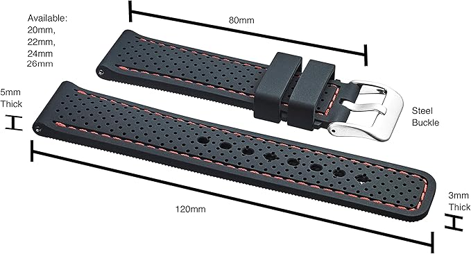 ALPINE Sporty Premium Soft Silicone Adjustable Watch Band - Replacement Rubber Watch Bands for Women & Men - Waterproof Quick Release Watch Straps - Compatible with Regular & Smart Watch Bands