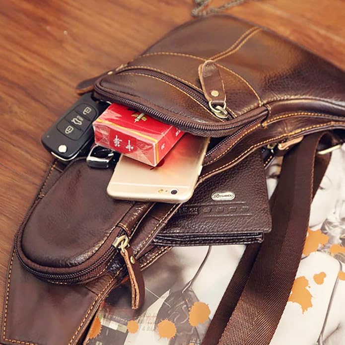 KPYWZER Vintage Leather Sling Bag Backpack for Men Crossbody Shoulder Chest DayPack Backpacks