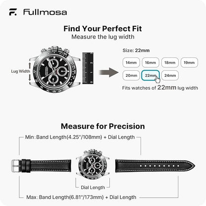 Fullmosa Watch Band, Quick Release Leather Watch Strap for Men Women, Replacement Bands Width 12mm 14mm 16mm 18mm 19mm 20mm 21mm 22mm 24mm