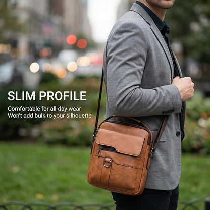 Men's Leather Crossbody Bag, Casual leather Bag for Men, Crossbody Bag Office Business,Handbag Purse Zipper