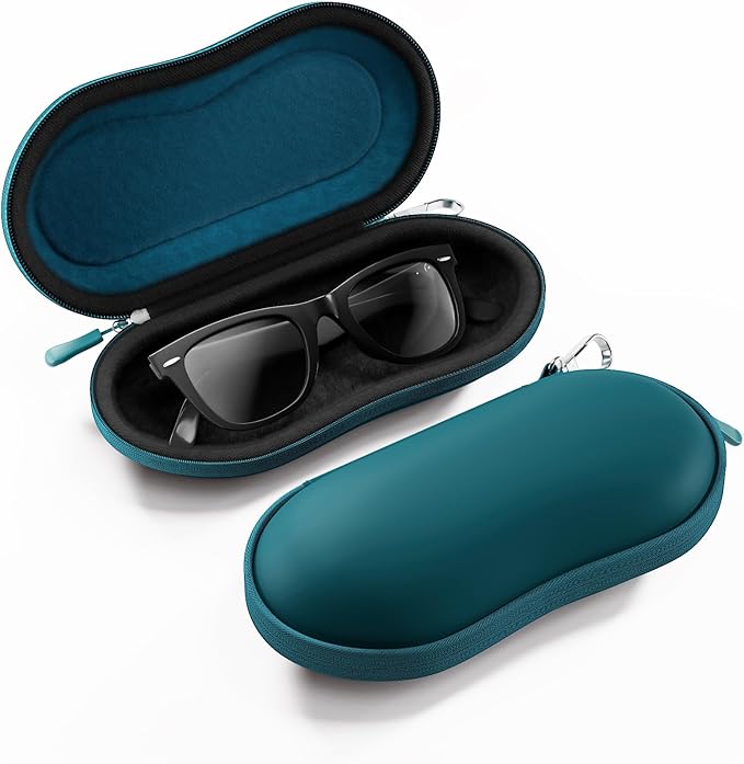 ProCase Sunglasses Case, Hard EVA Shell Shockproof Eyeglass Case for Men Women with Metal Hanging Hook and Velvet Lining, Travel Zipper Sport Glasses Holder Organizer for Gifts- Caribbeanblue