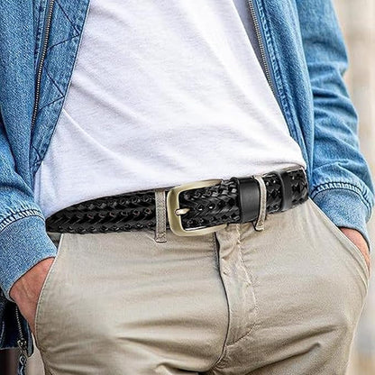 SENDEFN Leather Braided Belts for Men, 1 3/8" Casual Woven Leather Belt for Men Jeans Golf Dress Pants with Gift Box