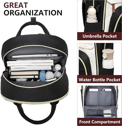 Laptop Backpack for Women Bag - 15.6 inch Work Bags with USB Charger College Bookbag Business Computer Backpack Purse Beige Black Brown