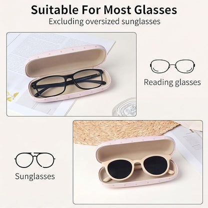 Glasses Case Hard, Cute Sunglasses Case for Women Leather Protective Case for Eyeglass with Cleaning Cloth