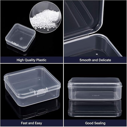 SATINIOR 12 Pack Clear Plastic Beads Storage Containers Box with Hinged Lid for Beads and More (2.52 x 2.52 x 0.79 Inch)