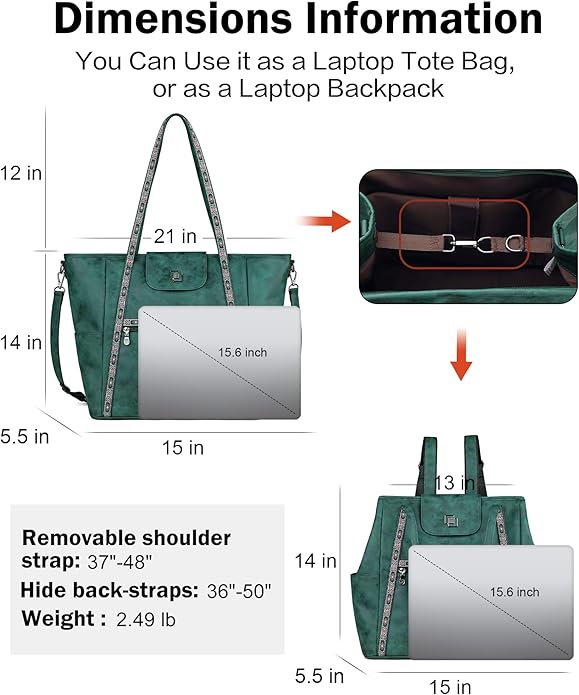 FADEON Large Laptop Tote Bag for Women Designer Leather Laptop Bag Fashion Travel Backpack Purse Shoulder Handbag