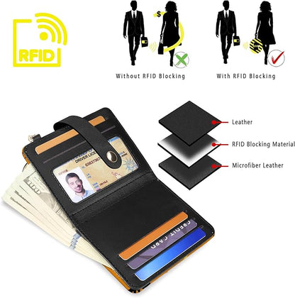 Airkit Small Wallets Woman RFID Blocking Leather Credit Card Holder - with ID Window - Card Wallets for Women - with Zipper Coin Purse - Keychain Wallet