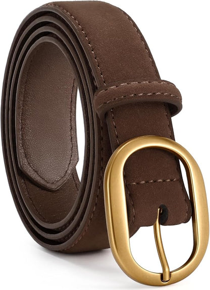 VONMELLI Faux Women's Suede Belt for Jeans Dresses Ladies Leather Belt with Vintage Gold Buckle