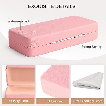 Marvolia Glasses Case Hard Shell Square Large Eyeglasses Case PU Leather Protective Case for Sunglasses Eyeglasses