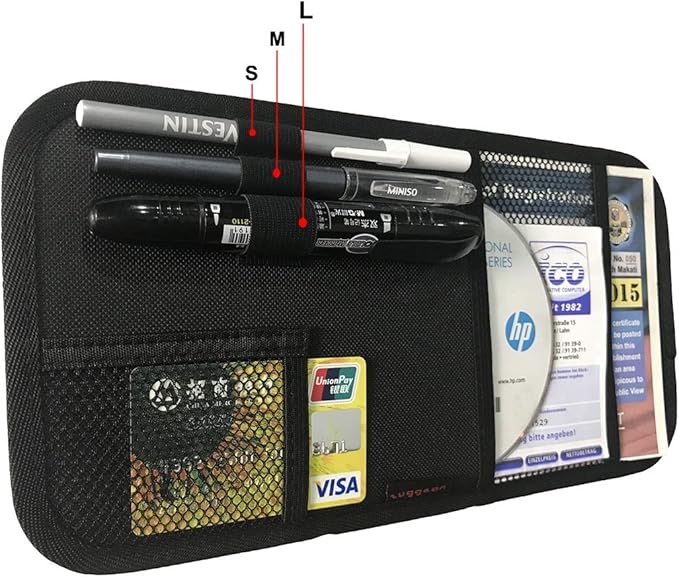 ZugGear Car Sun Visor Organizer, Auto Visor Holder Interior Accessories Pocket Organizer - Car Registration Holder Document Storage Pouch Pen Holder - Black