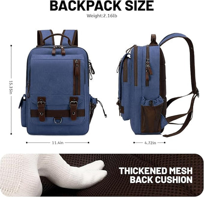 Lanola Water-resistant Canvas Backpack with Anti-Theft Pocket, Daypacks Fits 15.6 Inch Laptop for Men Perfect for Work, Travel, Daily Use(Dark Blue)