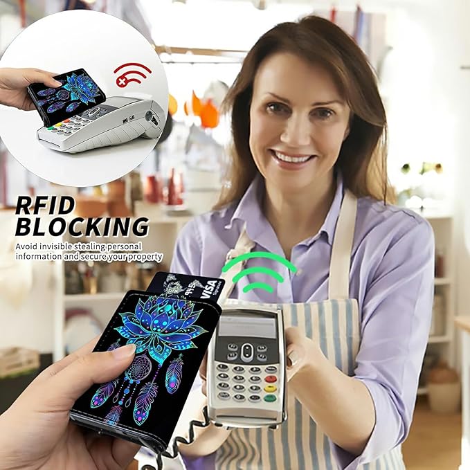 Blue Lotus Minimalist Wallet for Men, Pop Up Card Case Wallet for Women, PU Leather Automatic Credit Card Holder Metal Money Clip Wallet RFID Blocking Bifold Pocket Wallet
