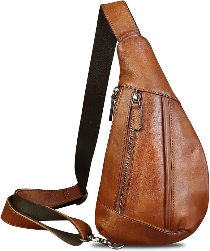 Genuine Leather Sling Bag for Men and Women Vintage Real Leather Crossbody Chest Bags Backpack Purse for Travel Hiking