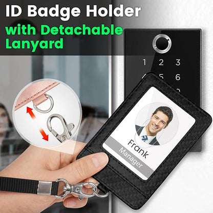 TALONITE Badge Holder for AirTag, PU Leather ID Badge Holder with 1 Clear ID Window & 2 Credit Card Slot & 1 Detachable Neck Lanyard