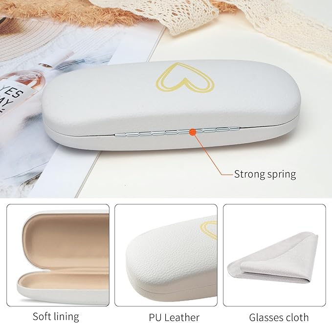 Glasses Case Hard Shell, Leather Protective Case for Sunglasses with Cleaning Cloth, Cute Eyeglass Cases for Women