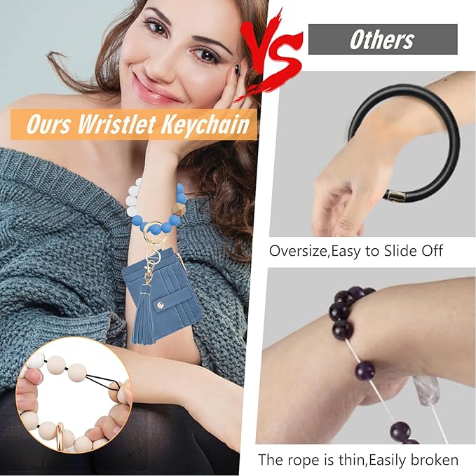 KNGITRYI Wallet Keychain Wristlet for Women,Slim RFID Credit Card Holder Purse Tassel Keychain Bangle Key Ring for Men Women
