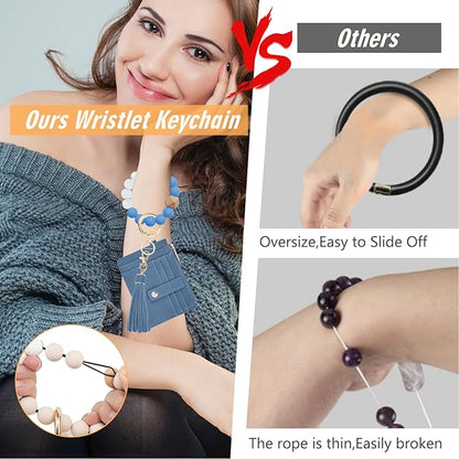 KNGITRYI Wallet Keychain Wristlet for Women,Slim RFID Credit Card Holder Purse Tassel Keychain Bangle Key Ring for Men Women