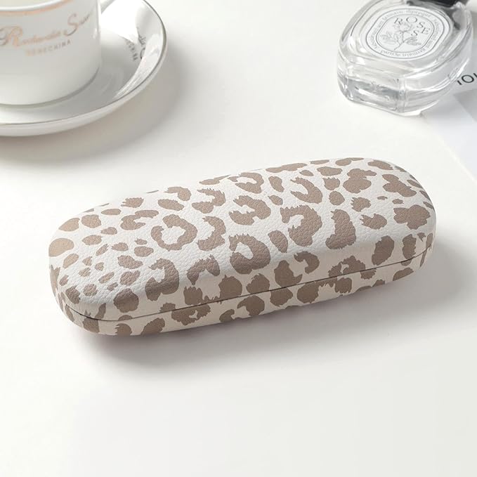 Glasses Case Hard Shell, Leather Protective Case for Sunglasses with Cleaning Cloth, Cute Eyeglass Cases for Women