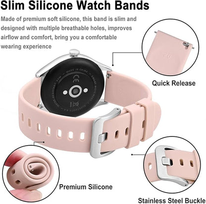 BISONSTRAP Silicone Watch Bands, Slim Watch Straps with Quick Release, 22mm, Pink with Silver Buckle