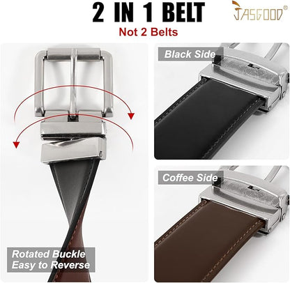 JASGOOD Men's Belt, Reversible Leather Belts for Men for Dress Pants, One Reverse For 2 Sides Casual Belt