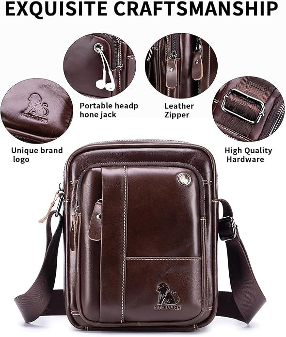 Premium Leather Men's Crossbody -Organized Storage & Durable,Stylish for Daily Carry