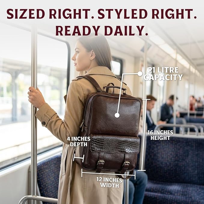 15.6" Luxury Burgundy Leather Laptop Backpack for Men & Women. Leather Bag for Professional Use in Office & Business