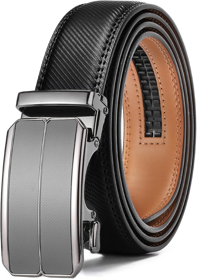 GAEKEAO Mens Belt Leather Micro-Adjust Buckle Ratchet Belts for Men Dress Casual to Formal Trim to Fit with Gift Box (35mm)