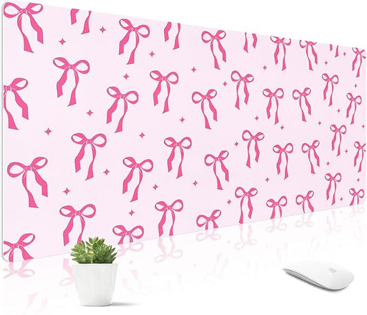 Mouse Pad Leather Desk Mat Large Keyboard Cute Office Desktop Computer Laptop XXL Long Big Aesthetic Modern Design Women Girls Gaming Gamer Oversized Wide Mousepad 31.5"x15.7", Bowtie