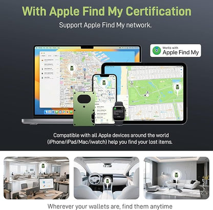 Slim Wallet for Men, Air Wallet Build in Airtag Chip, Smart Wallet Compatible with Apple Find My iOS Only, Minimalist Front Pocket Wallet RFID-Blocking Card Holder with Money Clip (Green)