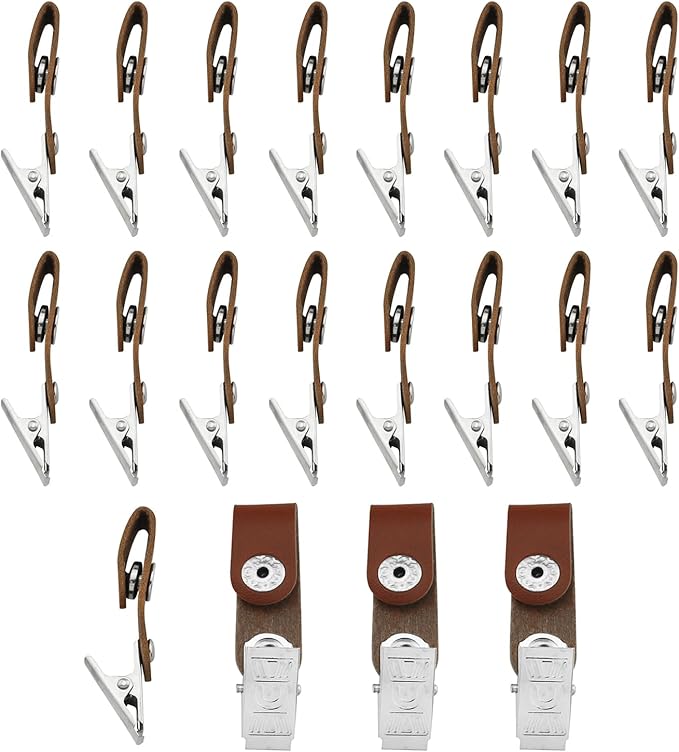 Badge Clip 20PCS Metal ID Badge Clips with Brown Leather Strap, ID Strap Clip Adapter