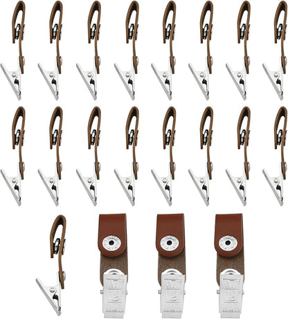Badge Clip 20PCS Metal ID Badge Clips with Brown Leather Strap, ID Strap Clip Adapter