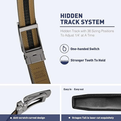 Men's Belt, Leather Ratchet Belt For Men's Dress 3.0cm,1 1/8" Size Adjusted Automatic Buckle