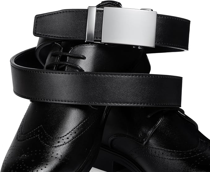 Founders & C Ratchet Belts for Men-Black/Brown Belt Leather 1 3/8" for Casual Dress-Micro Adjustable Belt
