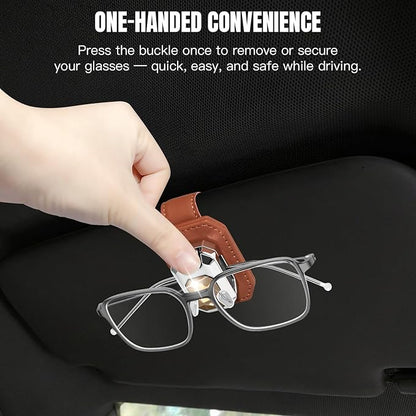 2PCS Sunglass Holder for Car Visor, Faux Leather Eyeglass Holder Clip for Car Sun Visor Organizer, Universal One Handed Operation Sun Glass Hanger, Car Interior Accessories for Women Man